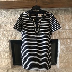 Michael Kors Striped Embellished T-shirt Dress